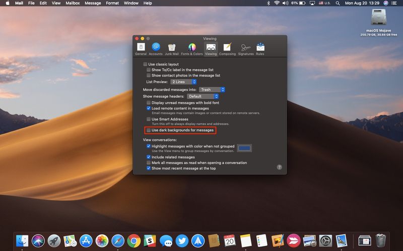 howto dark mode apple mail