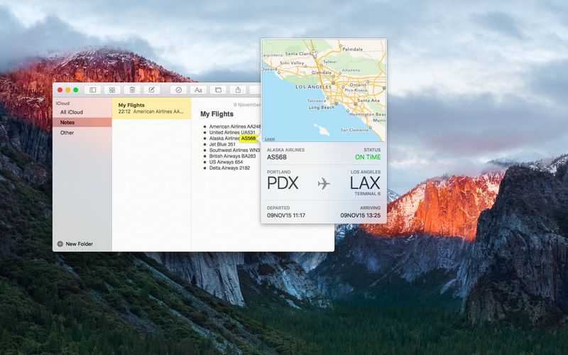 OS X El Capitan preview flight information Mac screenshot 003