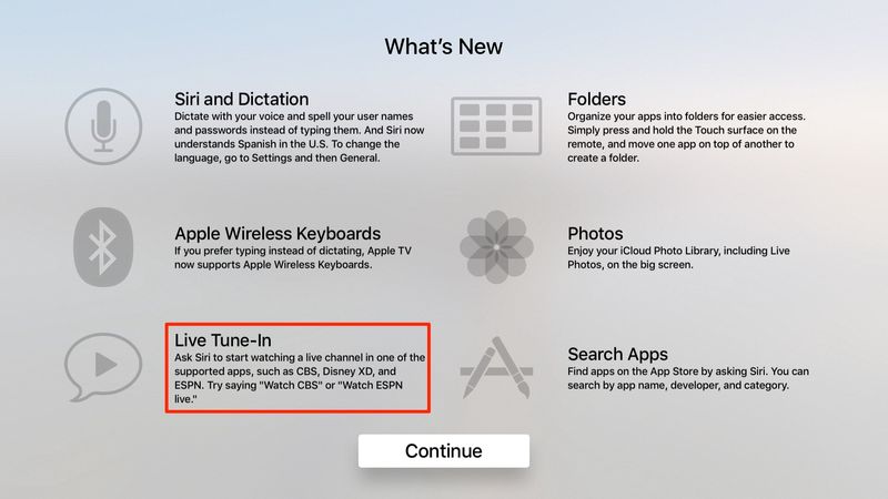 tvOS 9.2 Live Tune-In splash screen Apple TV screenshot 001