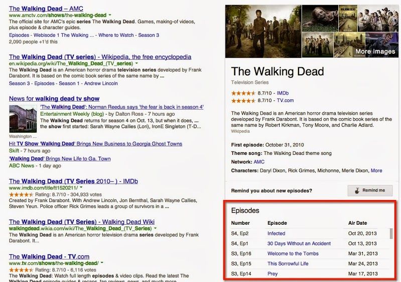 TV show episodes in Google search