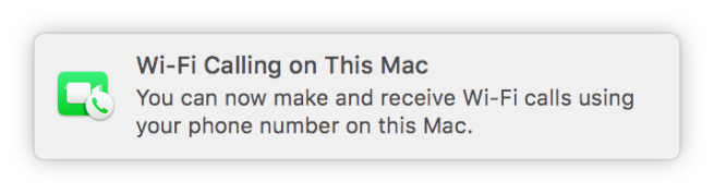 Wi-Fi Calling Mac notification screenshot