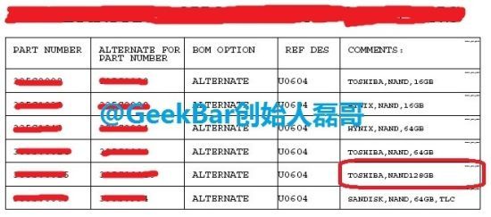 iPhone 6 (memory suppliers, GeekBar 001)