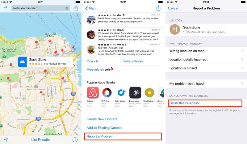iOS 8.3 Apple Maps Claim POI iPhone screenshot 001