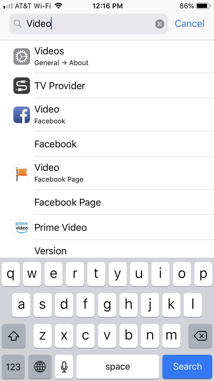 Videos Settings Search iPhone