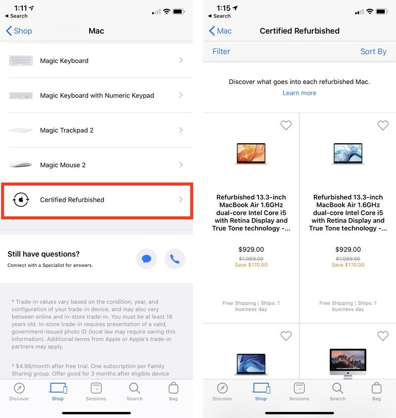 Articles reconditionnés Apple Store