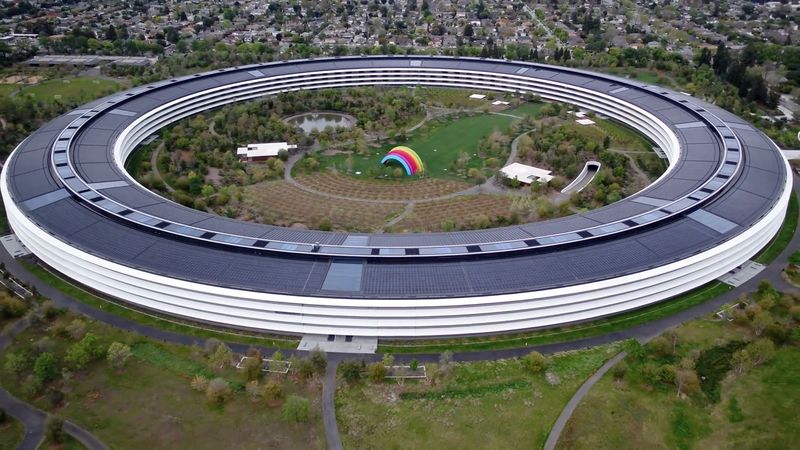 An aerial view of the Apple Park headquarters