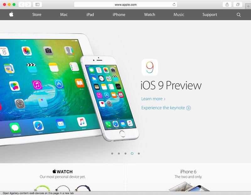 Apple.com new Music navigation bar