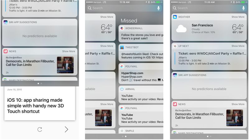 ios 10 widgets in notification center