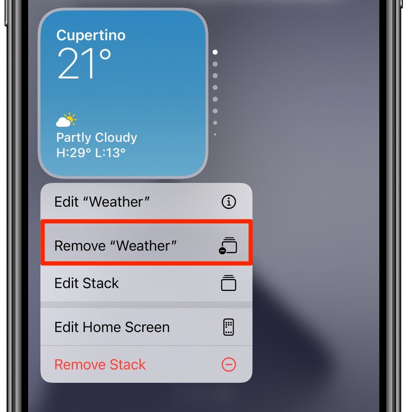 Widgets Smart Stack sur iPhone - Supprimer un widget de la pile intelligente