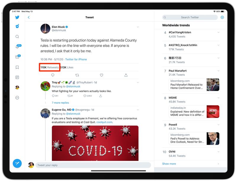 voir les retweets avec commentaires Application iPad