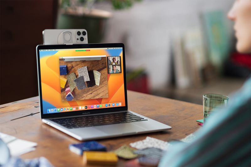 macOS Ventura Continuity Camera showcased on a MacBook Pro