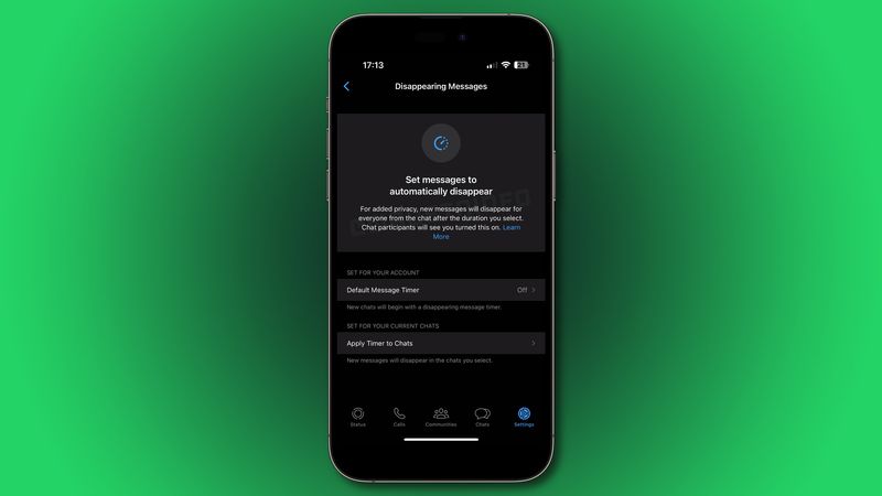 iPhone screenshot showcasing the WhatsApp disappearing messages options