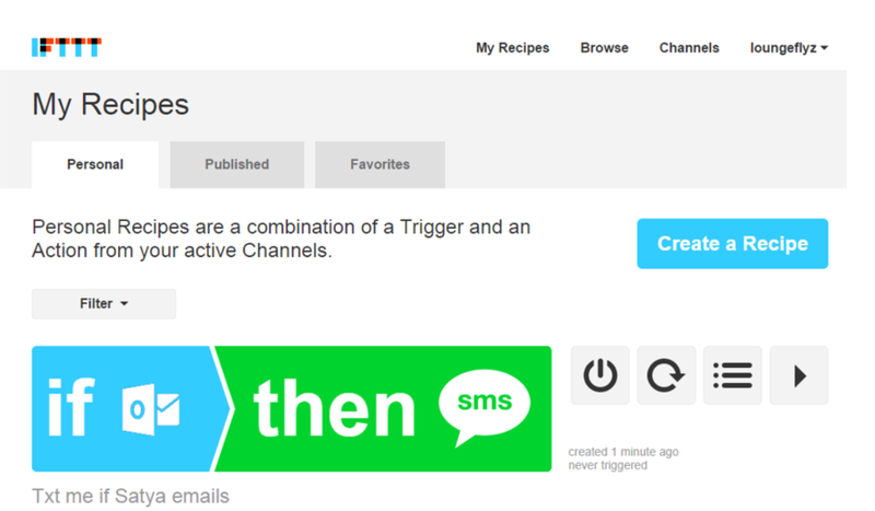 IFTTT Recipe (Text me if Satya emails)