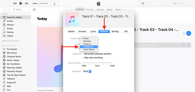Convertir une piste iTunes en livre audio