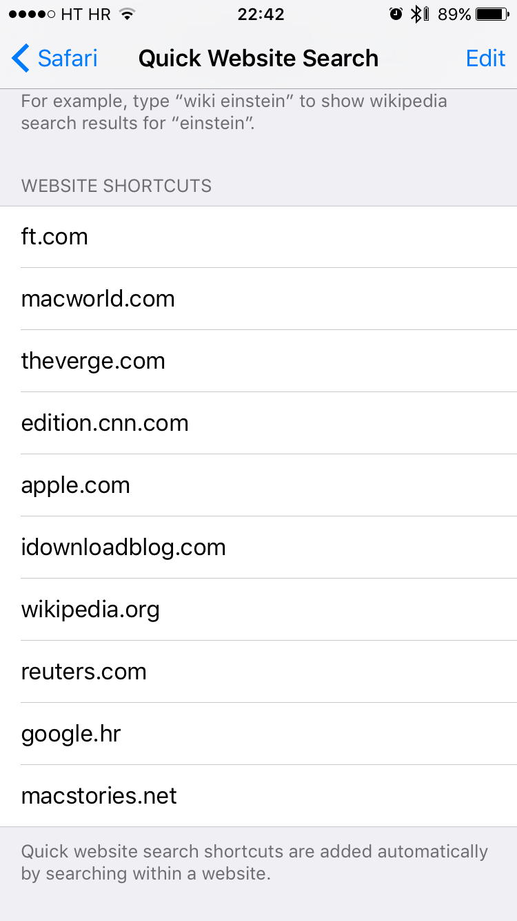 Safari Quick Website Search shortcuts
