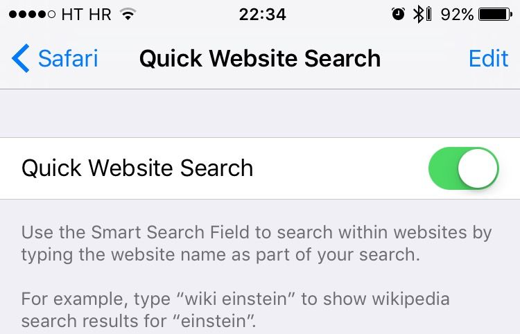 Safari Quick Website Search on iPhone