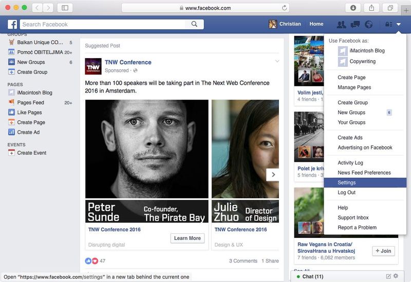 Paramètres Facebook sur le Web