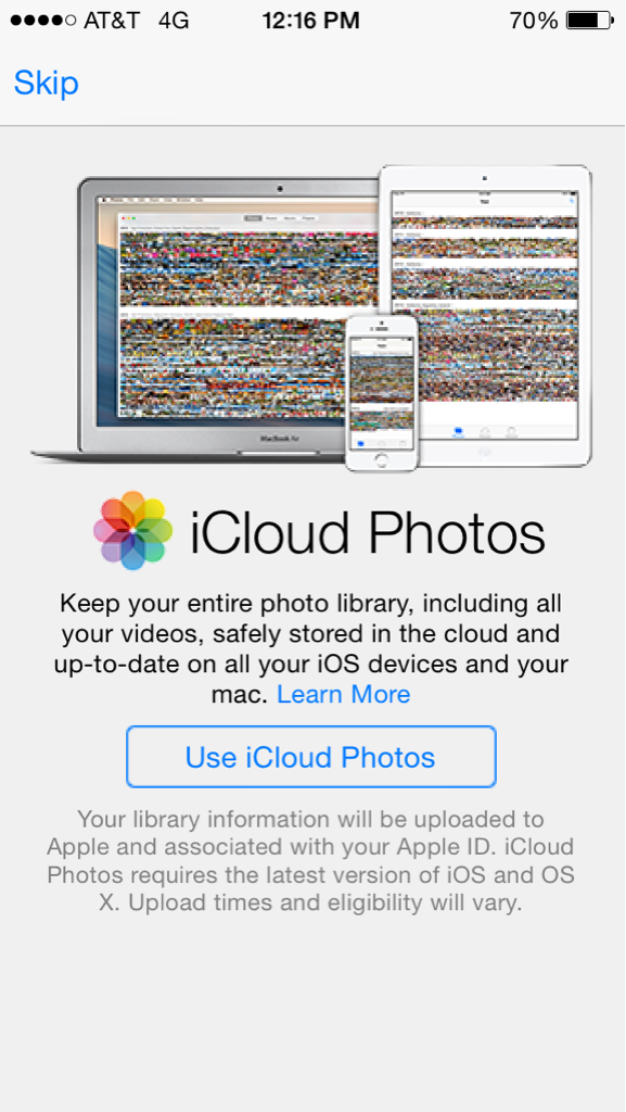 iOS 8 Beta 2 (iCloud Photos welcome page)