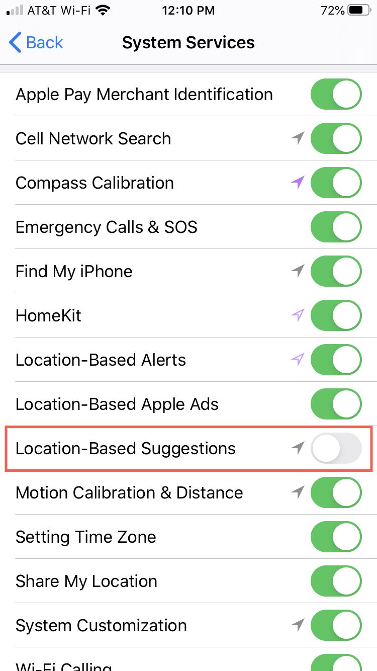 Désactiver les suggestions basées sur la localisation iPhone