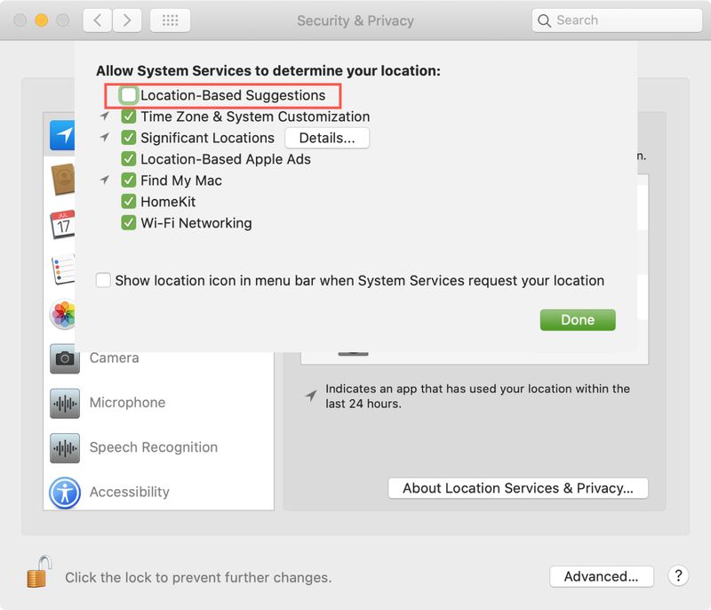 Désactiver les suggestions basées sur la localisation Mac