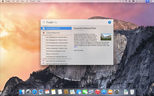 OS X Yosemite Spotlight