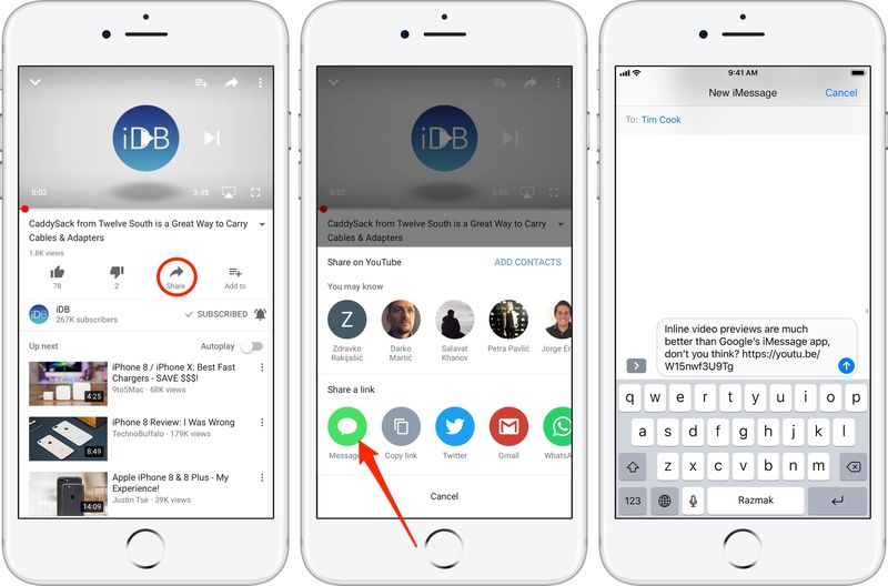 YouTube iMessage sharing