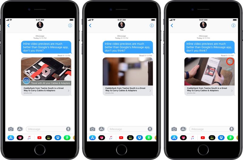 YouTube iMessage sharing