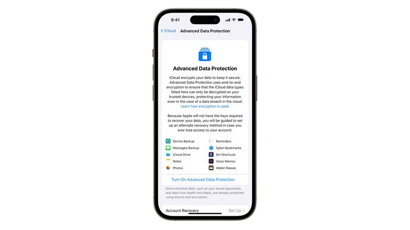 iPhone screenshot displaying the Advanced Data Protection splash screen in iOS 16.2