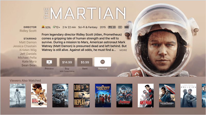 tvOS iTunes Movies remove from Wish List Apple TV screenshot 002