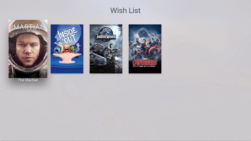 tvOS iTunes Movies view Wish List Apple TV screenshot 002