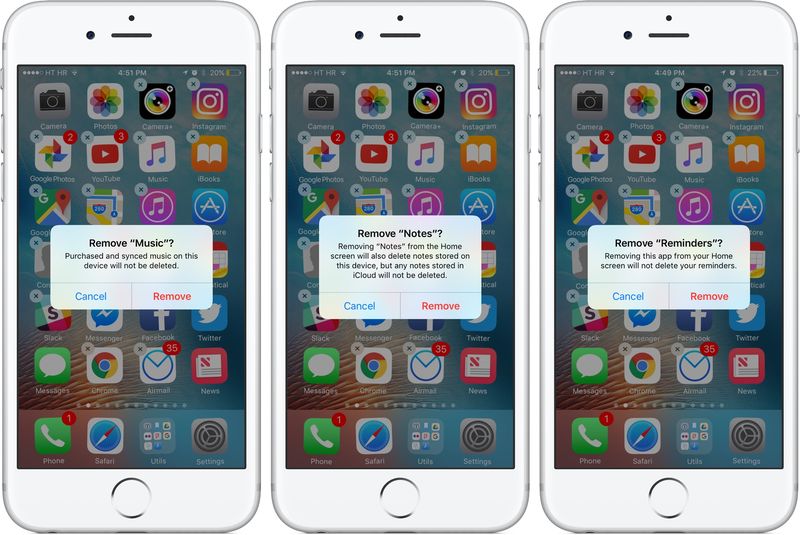 Supprimer les applications de stock iOS 10 Capture d