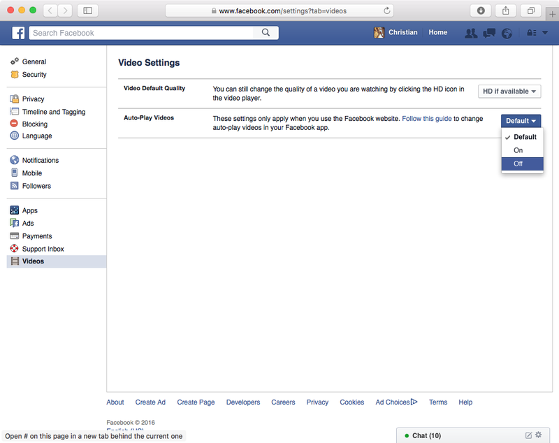 disable autoplay on Facebook website