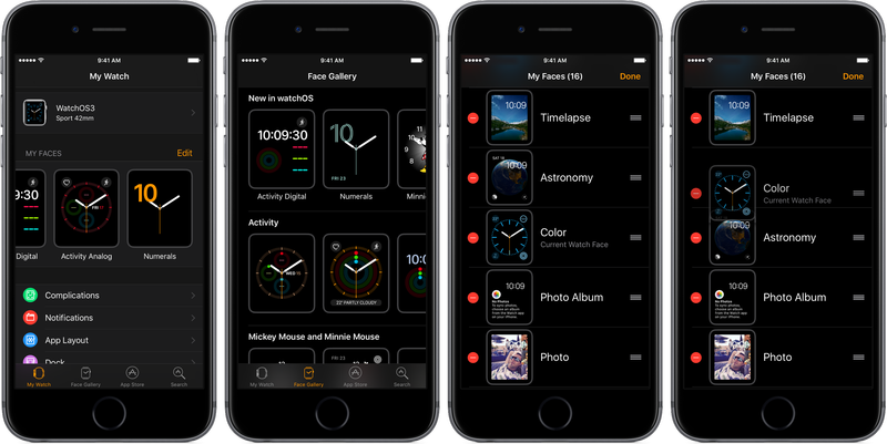 iOS 10 Watch app personnalise les visages Capture d