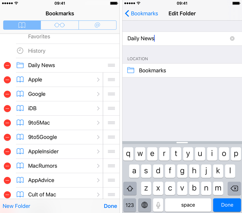 How to rename bookmark folders on iPhone