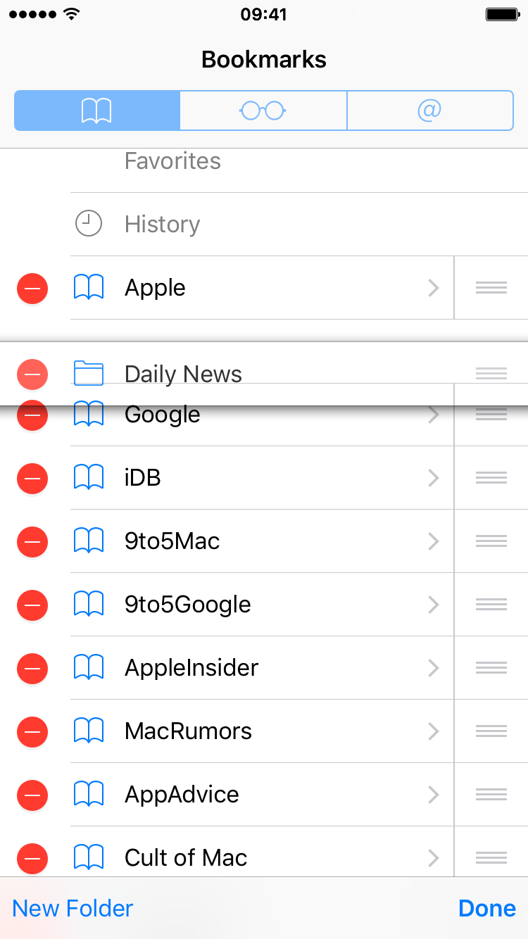 How to reposition Safari bookmark folders on iPhone or iPad