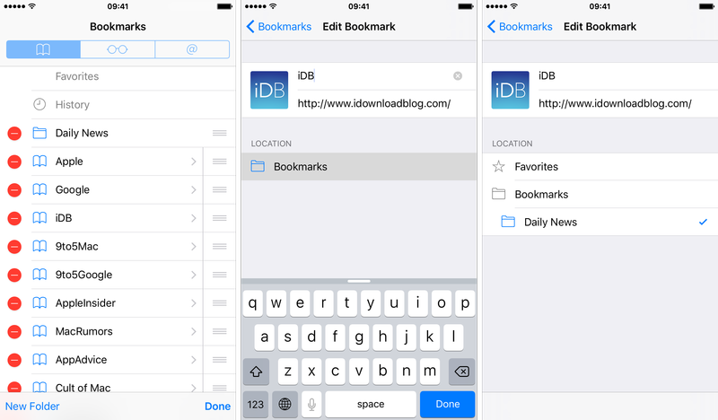 Add bookmarks to folders in Safari