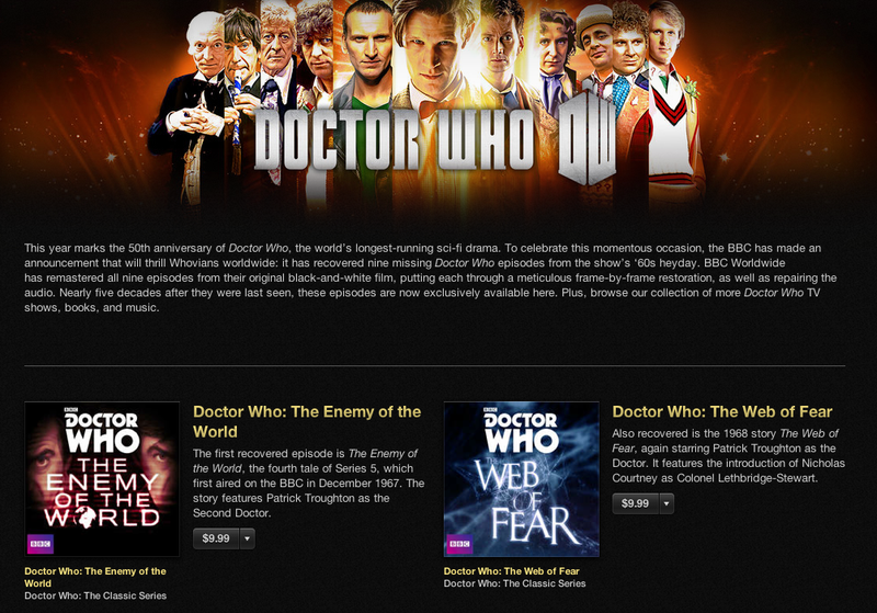 Doctor Who (missing episodes on iTunes)