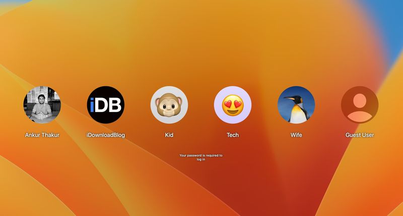 Écran de connexion Mac affichant des images de profil utilisateur