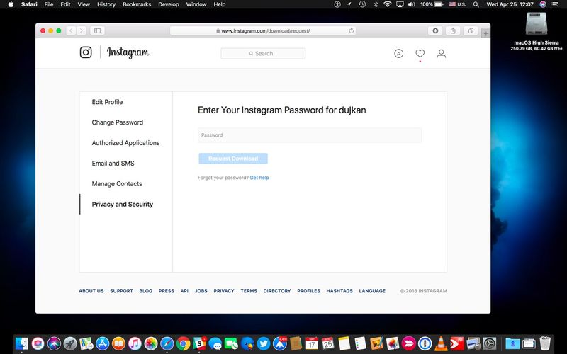 télécharger le compte instagram - demander le téléchargement