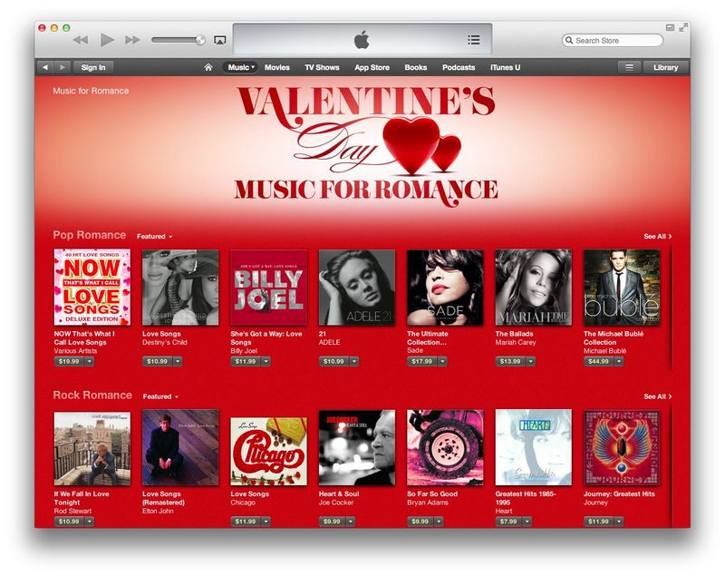 iTunes Store (Music, Valentines Day promo)