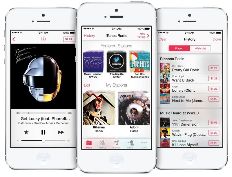 iTunes Radio (three-up, iPhone 5)