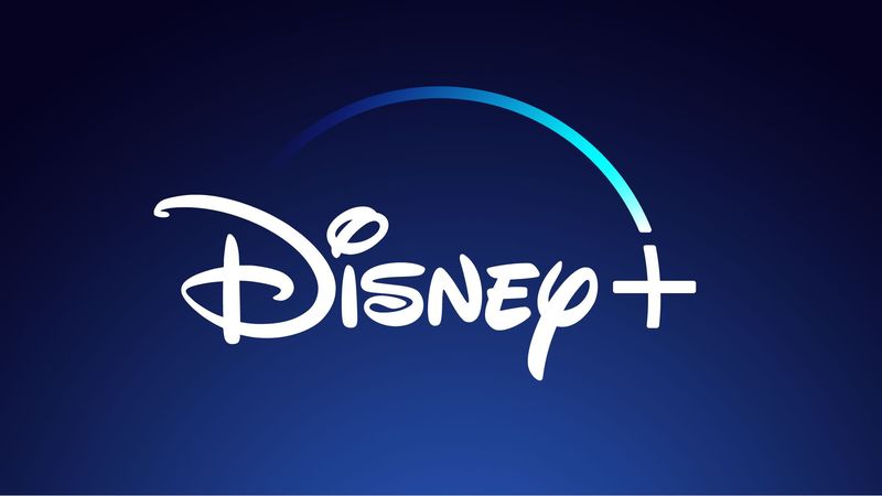 Disney+ logo set against a dark blue gradient background