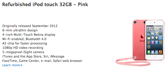 iPod touch 5G (32GB, pink, online Apple Store refurbished)