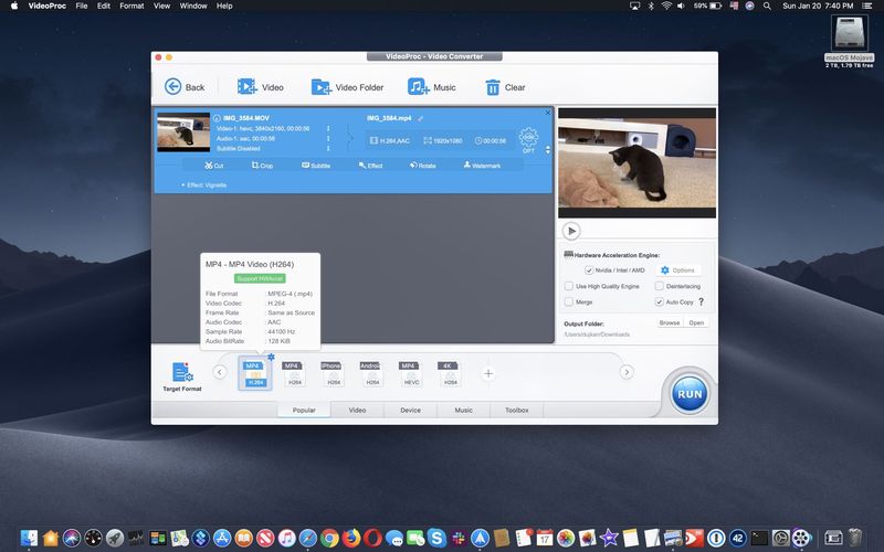Convert iPhone HEVC to H.264 - VideoProc step 3