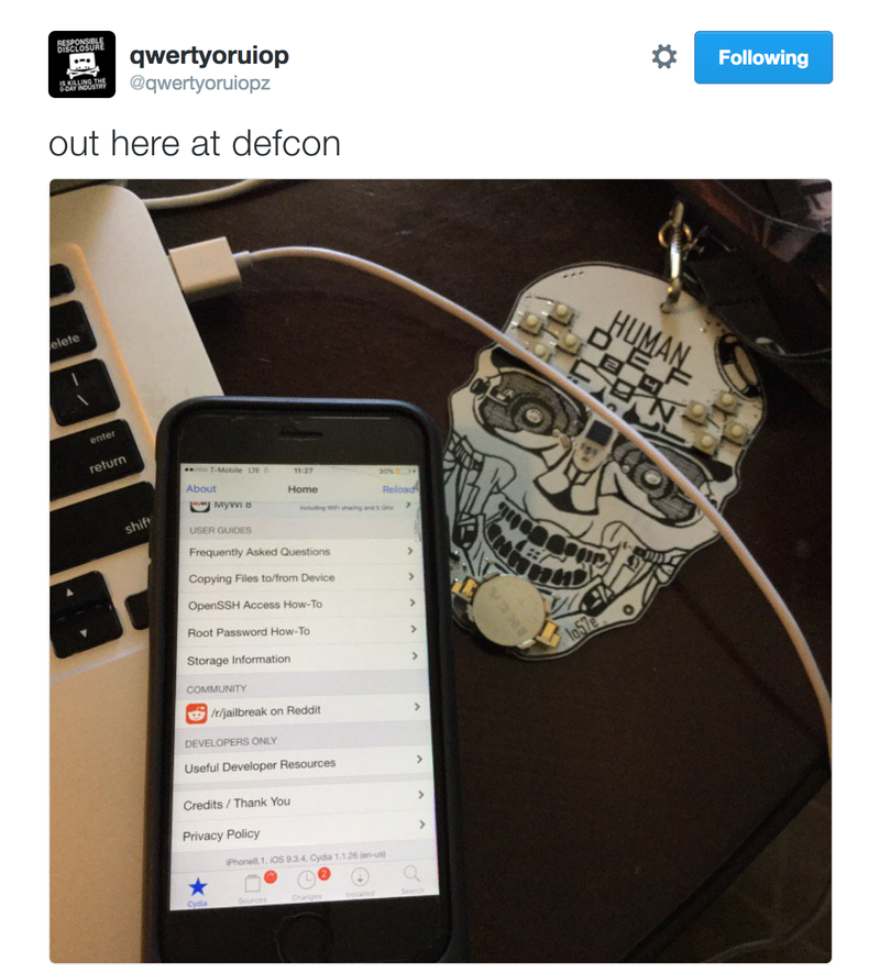 Luca Todesco iOS 9.3.4 jailbreak Tweet