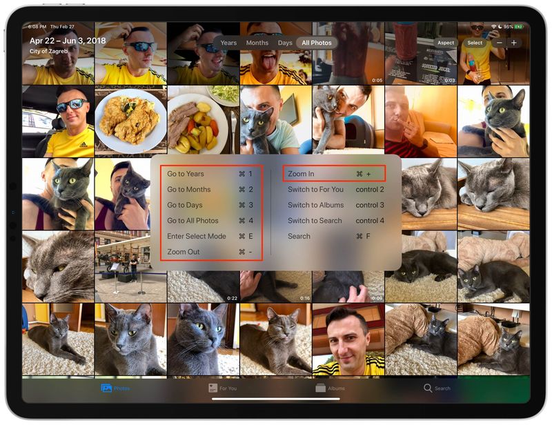 Raccourcis clavier Photos iOS iPhone iPad