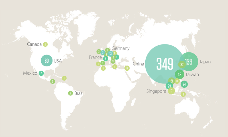 World map (2014 Apple suppliers)