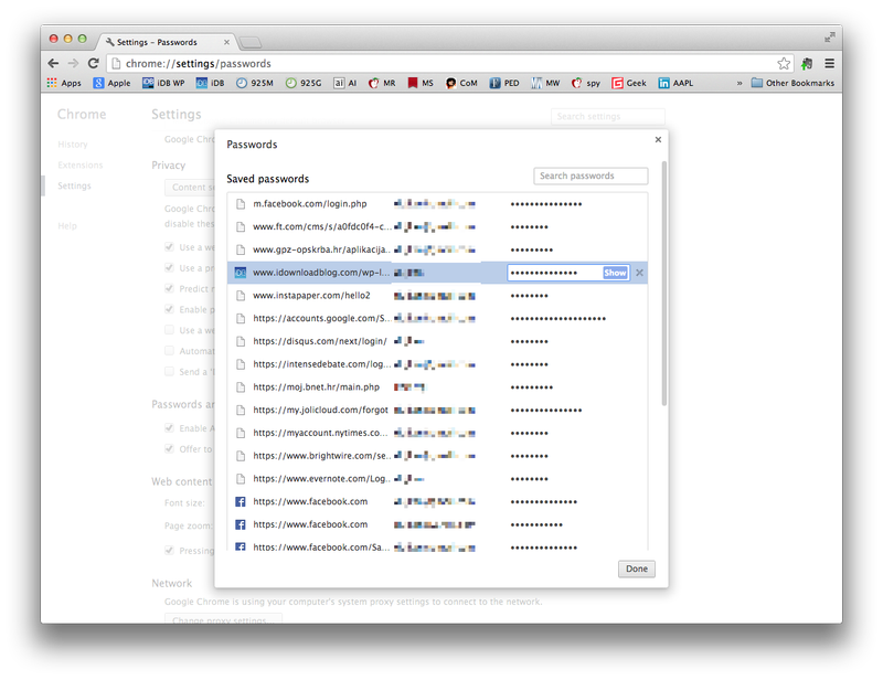 Chrome for Mac (saved passwords)