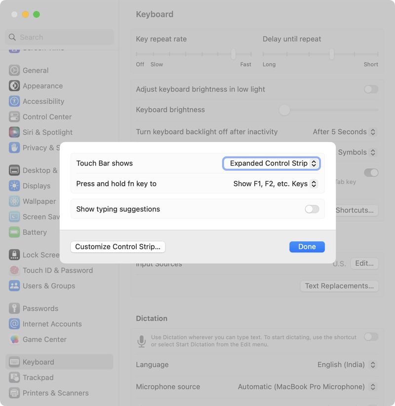 Configurer la barre tactile pour afficher les boutons multimédias et de fonction