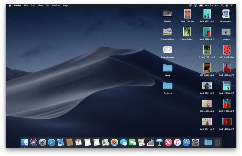 A tidied-up macOS Mojave desktop after the Stacks function has been used